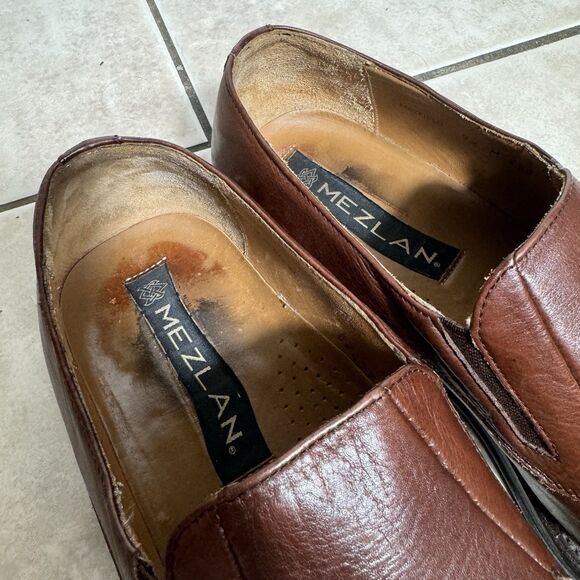 Mezlan Mayfield Men’s 9.5 Apron Toe Brown Leather Slip On Loafer Dress Shoe